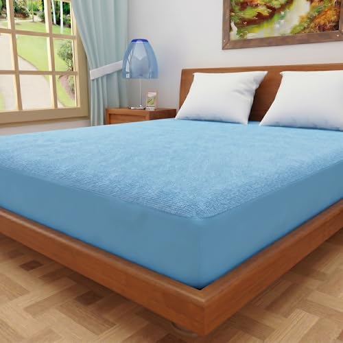 Image of Dream King Luxury Being Terry Cloth Fitted Mattress Protector Single Bed | Waterproof Ultra Soft Mattress Cover | Hypoallergenic Bed Cover 72X72 inch (Sky Blue)
