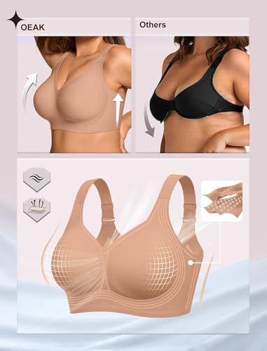 Image of OEAK Womens Wireless Jelly Bras Plus Size Support Push Up Comfortable Bra | no underwire,full coverage,for large breast,minimizer bra,seamless,tshirt bras,everyday bra