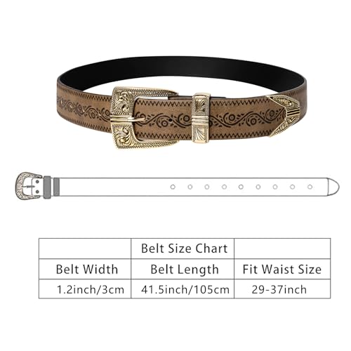 Image of Dubulle Womens Belt Chain Leather Belts Vintage Western Adjustable Elastic Double Buckle for Cowboy Pant Dress