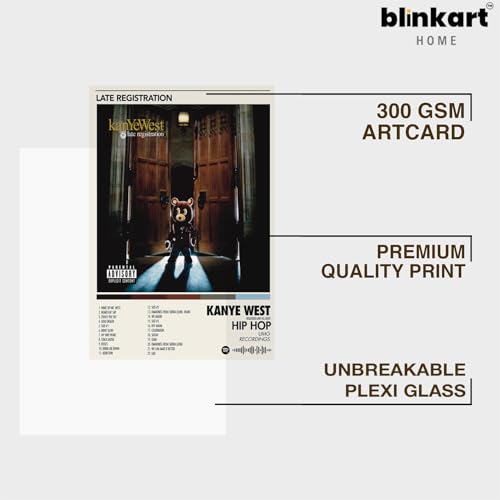 Image of BLINKART KANYE - Late Registration Wall Photo Frames | Wall Art for Bedroom, Living Room, Studio or Office | Album Cover Print with Spotify Song Link QR Code | Gift for Fans - 8x12 In