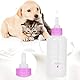Haustier Milchflasche, 6 Stück 60ml Welpen Kätzchen Fütterungsflasche Kleine Hund Katzenmilch Pflege Kit Haustiere Welpen Stillflasche Fütterung Stillflasche Nippel Pinsel Set(Rosa)
