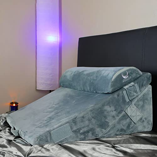Moonlit Bed Wedge Pillow - Premium Adjustable Memory Foam Pillow For Sleeping - Post Sugery Relief For Neck, Leg, Back Pain - Versatily For Acid Reflux Gerd Snore Relax (Velvet, Grey) #TOP14