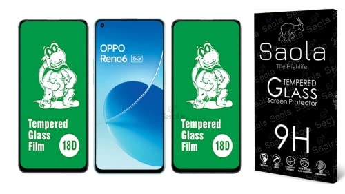 Image of Saola 18D Tempered Glass With Inbuilt AirBag Borders For Oppo Reno 6 5G (Pack Of 2) with Free Installation Kit. Full screen Coverage - 6.43 inch
