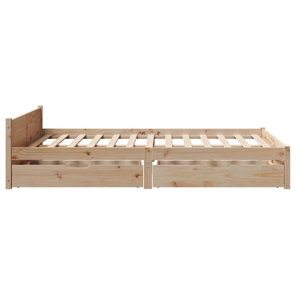 vidaXL Massivholzbett, Holzbett Bett mit Schubladen, Bettgestell Bettrahmen mit Lattenrost, Doppelbett für Schlafzimmer, 120x200cm Kiefer