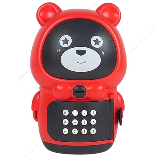 Image of SHAKTISM Cartoon Animal Money Storage Tank for Kids,Electronic Piggy Bank with Music, Keypad & Story Function Secure Coin Bank Safe for Boys & Girls (Bear Design Red)