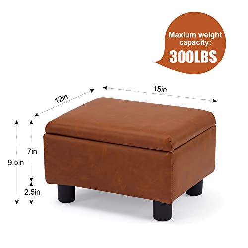 Baksea Small Footstool, Foot Stools Ottoman, Small Foot Stool With Storage Anti-Slip Rectangle Ottoman Foot Rest Stool For Couch, Under Desk, Living Room, Bedroom Foot Stool Faux Leather Brown #TOP2