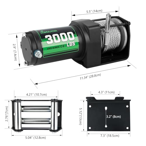 Image of STIMULATER 3000lb ATV Winch,Electric Winch 12V,Steel Cable Winch, with Wireless Remote and Manual Switch, with Hawse Fairlead & Hook,IP67 Waterproof,Suitable for Most Trailers and ATV winchs