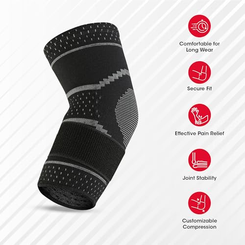 Image of Life Wear Elbow Support with Strap, Compression Brace for Pain Relief and Joint Stability, Adjustable Elbow Sleeve for Gym, Tennis, Badminton, Cricket, Breathable and Stretchable, Unisex, Size (S)