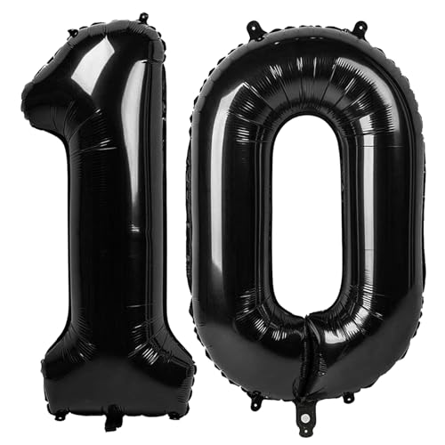 Image of Black Number 10 Balloon 40 Inch, 10th Birthday Party Decorations, Giant 10 Foil Balloon for Party Supplies