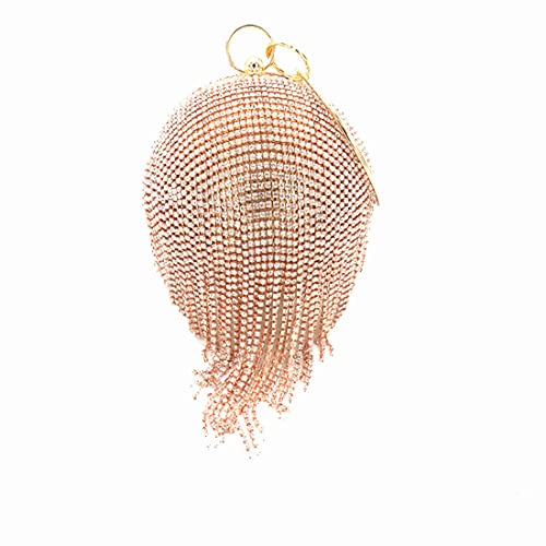 UMREN Women Round Ball Crystal Evening Clutch Purse Tassel Wedding Party Hand Bags - Image 3