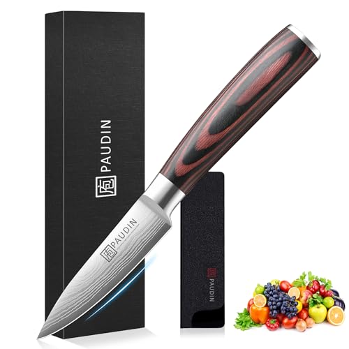 PAUDIN 9 cm Gemüsemesser, Scharf Obstmesser Schälmesser Küchen Messer Ergonomischer Griff Deutscher Edelstahl mit scharfer Klinge