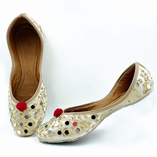 Chandrakala Women's Traditional Handmade Khussa Wedding Bridal Mojari Juti Punjabi Jutti Ethnic Flats,Gold (Wf109Gol37) #TOP1
