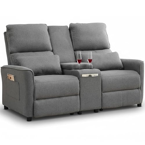 Sillón reclinable doble gris con consola moderna miniatura 1