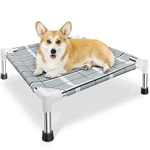 Elevated Raised Outdoor Dog Bed – Cooling Lifted Outside Dogs Cot Bed with Non-Slip Feet Dog Hammock Bed with Stainless Steel Frame Portable Puppy Pet Bed for Indoor & Outdoor
