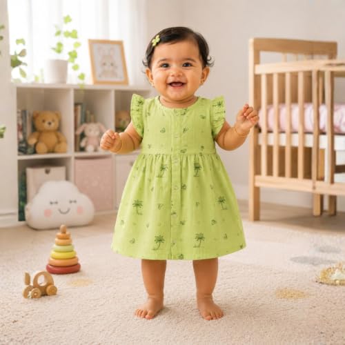 Image of Lilimi Toddler Baby Girl Cotton Muslin Dress, Breathable Flutter Sleeve Button-Front Cute Frocks