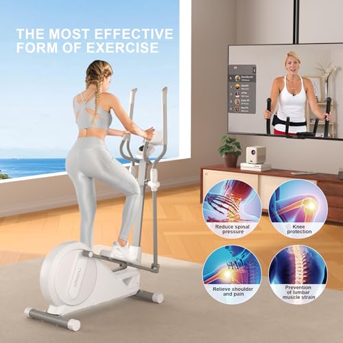 Image of Elliptical Exercise Machine for Home, Hyper-Quiet Magnetic Elliptical Trainer with 16 Resistance Levels, 330 lb Capacity, Full Body Cardio Workout Equipment, White