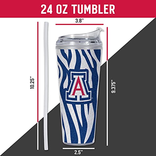 Image of Rico Industries NCAA Glitter 24oz Acrylic Glitter Tumbler with Hinged Lid, Officially Licensed Double Wall Tumbler with Straw