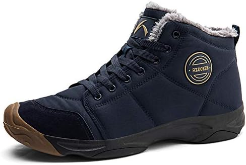 UPSOLO Mens Ankle Snow Booties Backpacking Hiking Boots Warm Soft Sole Comfortable Extra Wide Width Thicken Lightweight Walking Casual Sneakers(6118 Blue Size 10)