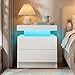 i-aplus Nightstand Set of 2 LED Nightstand with 2 Drawers,Night Stand Set 2 with LED Light,Bedside Table with Drawers for Bedroom,White