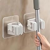 2Pcs Broom Holder Mop Hanger Wall Mount Hook Plastic Easy Install No-Drill Strong Adhesive Organizer