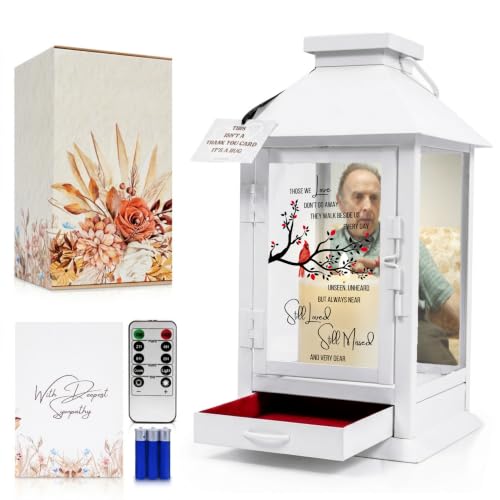 Memorial Lantern - Metal Design with Drawer for Keepsakes & Photo Holder to Honor the Memory of Your Loved One - Securely Packaged in a Ready-to-Gift Premium Box by STILLWIND (Those We Love/White)