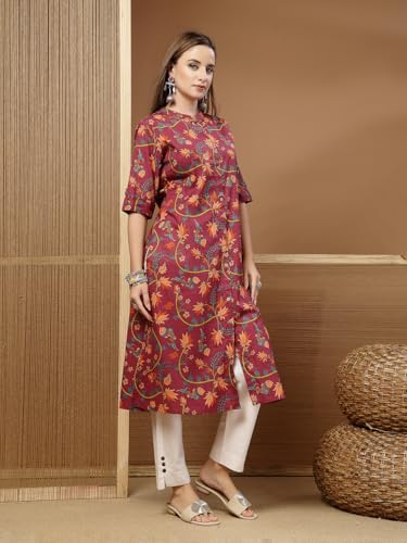 Image of Stylum Women's Pink Floral Printed Rayon A-Line Kurta