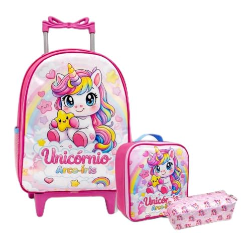 Mochila Infantil Rodinhas com Lancheira e Estojo | Kit Escolar 3 Peças, Ideal para Escola, Passeios e Viagens