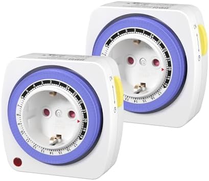 HBN Analoge Zeitschaltuhr 16A/3680W (15 Min), 2er Set mit 96 Schaltsegmenten, Mini Timer Steckdose mit Kindersicherung, Täglicher EIN-/Aus-Zyklus für Weihnachtsdeko