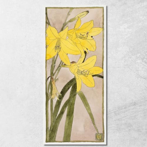 Emerocallide Giallo Hannah Borger Overbeck, hbo19 Quadro Stampato su Tela Fine Art, Intelaiato Pronto da Appendere, assemblato a Mano, 50x20 cm