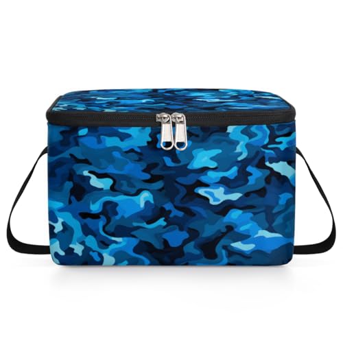 GzLeyigou Camo Texture Lunch Bags for Women Men 9 Cans, Hot & Cold Food Delivery Bag Insulated Grocery Bag Insulated Lunch Box Blue Camouflage Cooler Bag for Office Work Picnic Beach