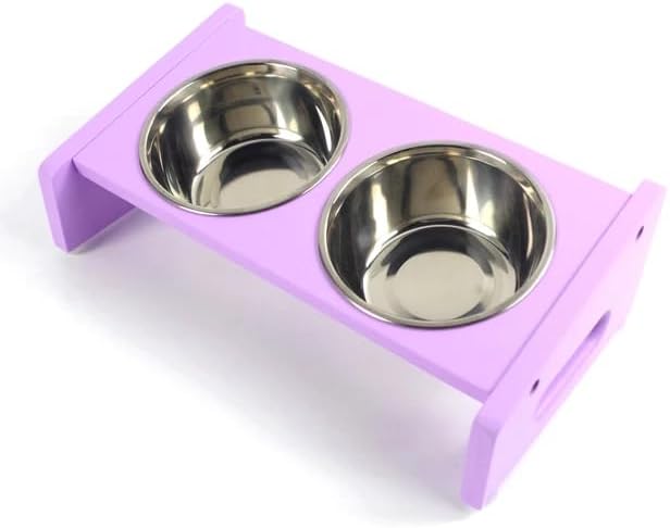 R&Z SHOPEE Wood Raised Dog Bowl Stand with 2 Stainless Steel Dog Bowls (Purpal)
