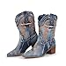 Hawkwell Women's Embroidered Stitched Rodeo Boots Pointed Toe Chunky Block Heel Classic Pull On Cowgirl Ankle Western Booties,Blue,7