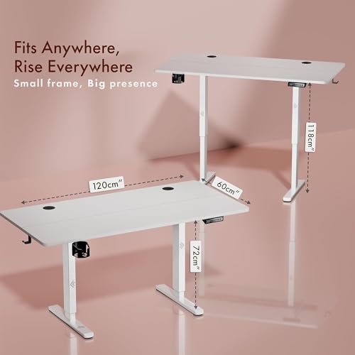 Image of ARTIKEL Artidesk Eco Electric Height Adjustable Table for Office Work & Home-Sit Stand Gaming Desk 80kg Load, Cup Holder, 2 Hooks,Cable Organizer 2Split Tabletop (White, 120x60 CM)