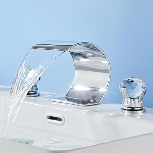 Robinet mitigeur de lavabo cascade gris à trois trous en laiton