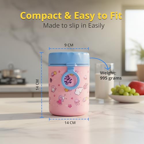 Image of ONE AND ONLY Stainless Steel Food Jar for Kids 480ml | Airtight Baby Food Container | Multipurpose Snack Jar | Travel Friendly Food Storage Box | BPA Free Kids Food Container - Set of 2 (Blue + Pink)