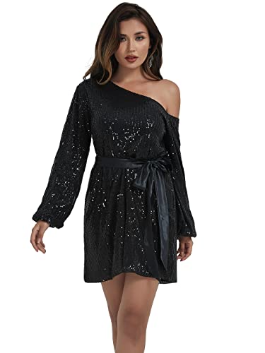 Anna-Kaci Womens Sequin Party Dress One Shoulder Club Evening Sparkly Dress,