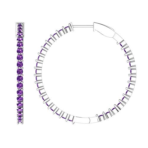 Belinda Jewelz Large Hoop Earrings For Women Amethyst Birthstone Tennis Eternity Earring 925 Sterling Silver 3 Mm Shiny Round Cut Sparkly Gemstone Fine Jewellery Accessory Push Back Topaz For Valentine’s Day And Wedding Gifts 5.1 Carat Purple Stone #TOP1
