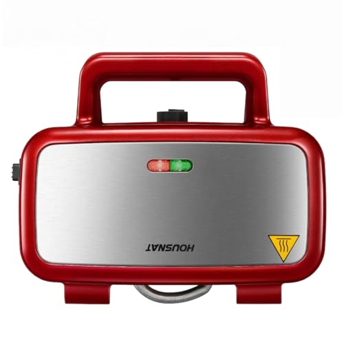 Sandwich Maker 3-in-1, Belgian Waffle Maker and Electric Panini Grill with 5-Gear Temperature and LED Indicator Lights, 3 Sets of Detachable Non Stick Plates, 1200W (Red) by HOUSNAT - Used condition - CA$52.42