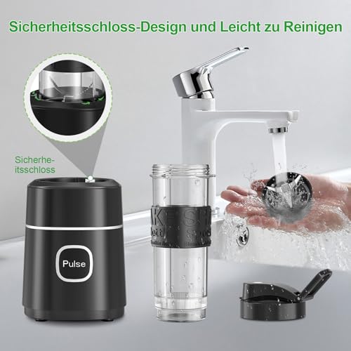 Mixer, Smoothie Maker, 500W Mini Standmixer mit 2x570ml Tritan BPA Freier Flasche, Tragbarer Edelstahl Blender, Geräuscharm, Leicht zu Reinigen, 4-Klingen-System, für Jede Art von Shake und Smoothie – Bild 6