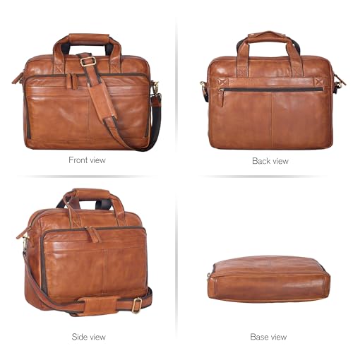 Image of Oak Leathers Leather Messenger Bag for Men and Women - Laptop Briefcase Bag For College, Office, Adjustable Shoulder Strap