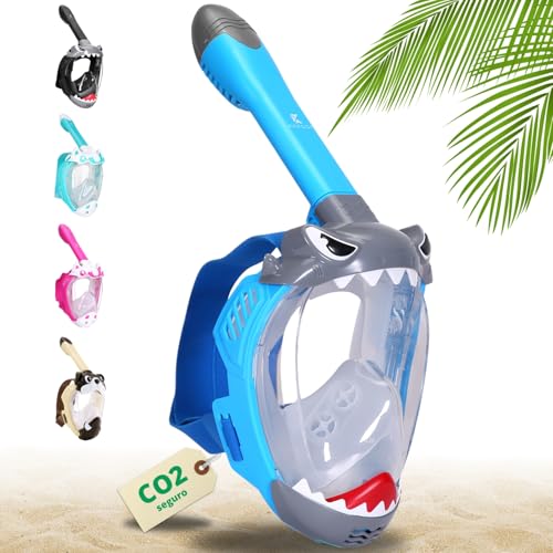 Khroom Máscara de Snorkel para Niños de 3 a 10 Años – Máscara de Buceo Infantil, Superior a Las Gafas de Buceo Convencionales (Tiburón Azul)