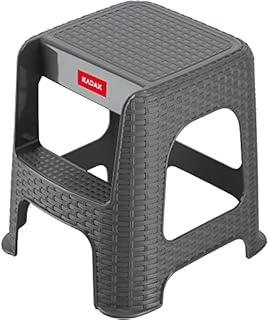 KADAX Stool made of plastic recycled materials, step stool for up to 160 kg, rattan stool with non-slip feet, step bathroom stool, living stool, lightweight stool, garden stool, stool (grey)