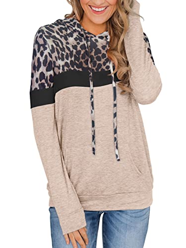 Pinkmstyle Women's Long Sleeve Leopard Print Tops Casual Color Block Hoodies Sweatshirt With Pockets Leopard Print Xx-Large #TOP1