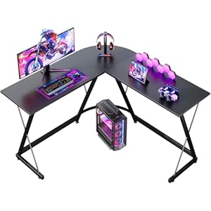 ODK L Shaped Gaming Desk, 120×120 cm Corner Computer Desk for Gaming, Home, Office, Carbon Fibre Black