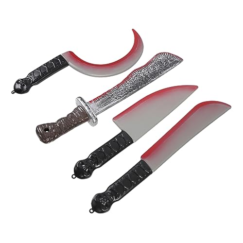 Kisangel 4 Pièces Couteaux Plastique Simulés Accessoires Halloween Sanglants pour Fête Jouets Pranks et Décorations Effrayantes