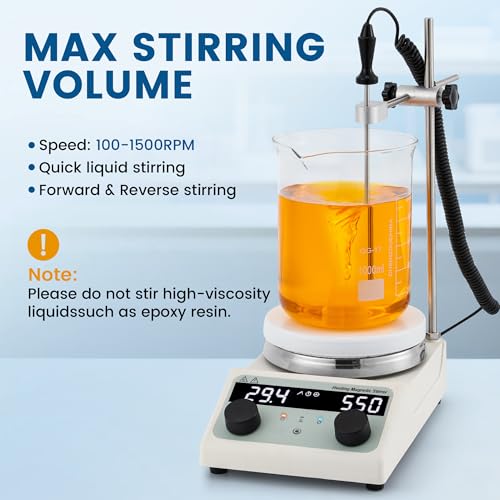 BAOSHISHAN 3L Magnetic Stirrer Hot Plate with Timer & Temperature Control, 300°C / 572°F Ceramic Coated Plate, 100–1500 RPM Lab Mixer with Probe, Auto-Reverse, Safety Lock & Support Stand, 110V