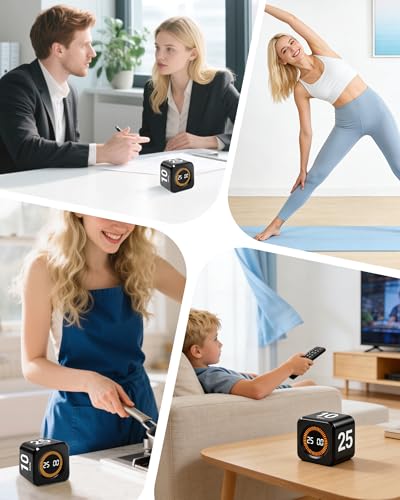 Image of Pomodoro Timer Cube for Productivity - 5 /25 /10 /50 Minutes Preset, Digital Gravity Sensor Desk Visual Timer for ADHD, Silent Mode, Ideal for Office, Study, Kitchen & Kids