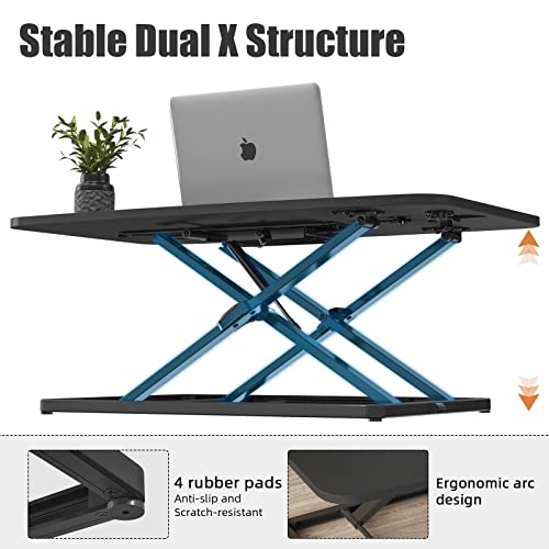 Joy Worker Standing Desk Converter, 31 Inch Compact Height Adjustable Stand Up Desk Riser, Ultra Low Profile Sit To Stand Desk For Laptop Riser Workstation, Black #TOP4