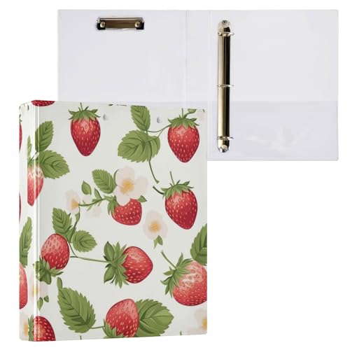 3 Ring Binder, Strawberry Fruit Round Ring Binder 1.5 Inch View-Binders 200 Sheets A4 Paper Binder Organizer for Home School Office, 1 Pack