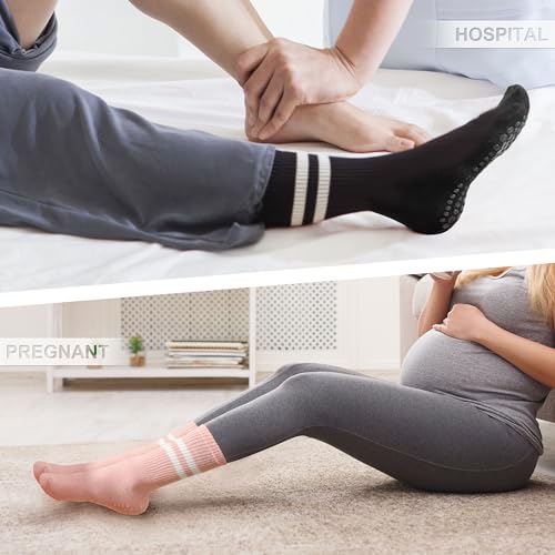 Image of Pilates Socks for Women Non Slip, Cotton Crew Grippy Yoga Socks with Grips for Maternity Hospital Workout, 3 Pairs
